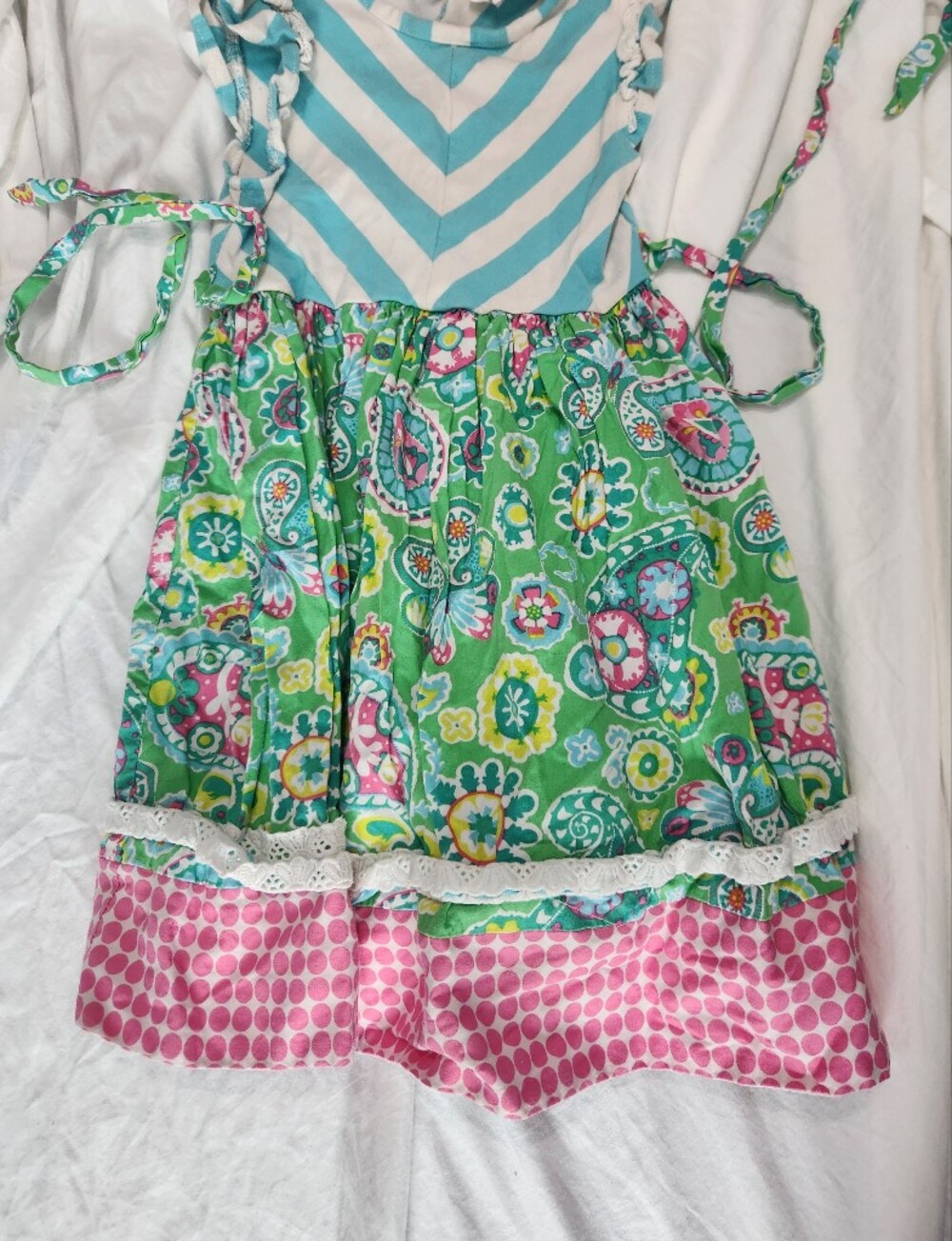Counting Daisies Girls Size 5 Colorful Paisley Stripe Polka Dot Boutique Dress